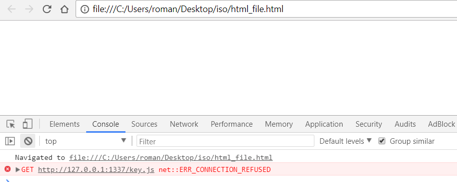 שגיאה המראה שאנו לא מצליחים לאתר את key.js בנתיב 127.0.0.1:1337 